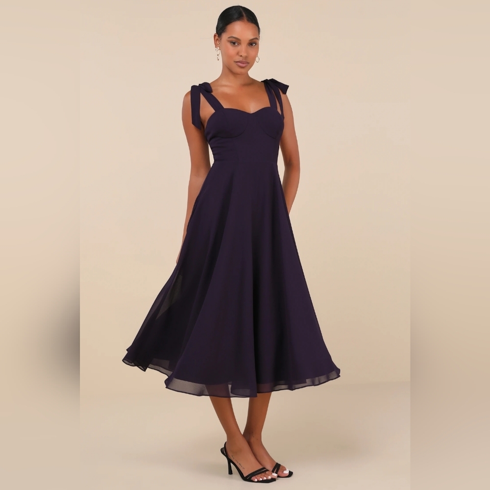 NWOT Lulu's Purple Tie Strap A-Line Midi Dress Size Med=6/8